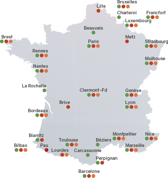 Carte des départs pour l'Ecosse depuis la france