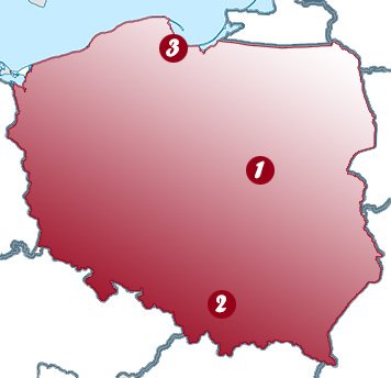 Carte des départs pour la Pologne depuis la France