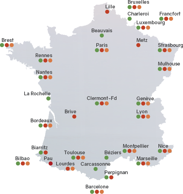 Carte des départs pour l'Islande depuis la france