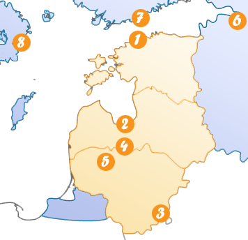 Carte des départs pour les pays Baltes depuis la France