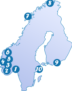 Carte des départs pour la Norvège depuis la France